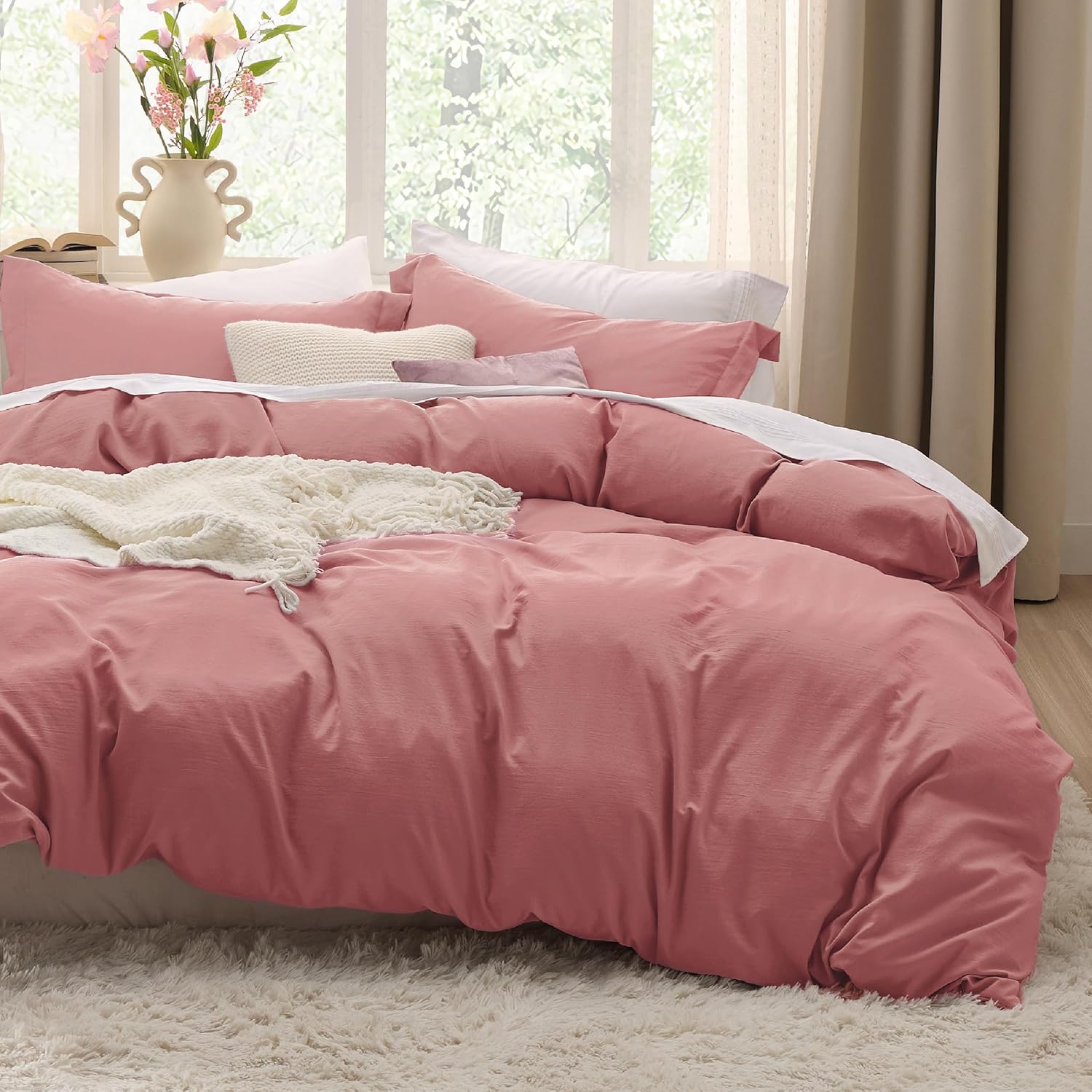 Bedsure Pink Clay Duvet Cover King Size Set for Cozy Sleep