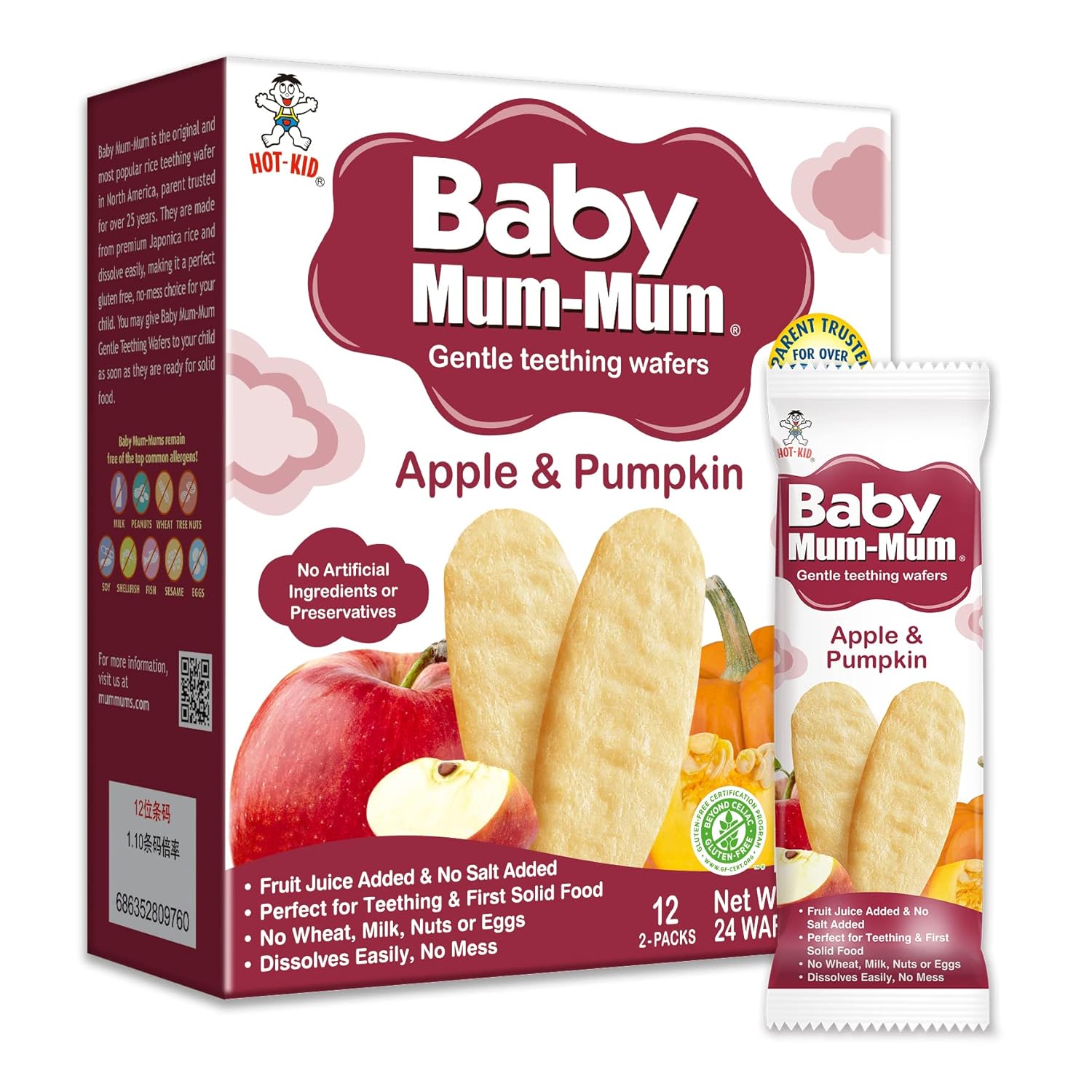 Hot-Kid Baby Mum-Mum Rice Rusks for Teething Infants, 24 Pieces