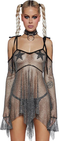 F is for Fairies Handkerchief Dress - Sheer Rhinestone Fairycore Mini