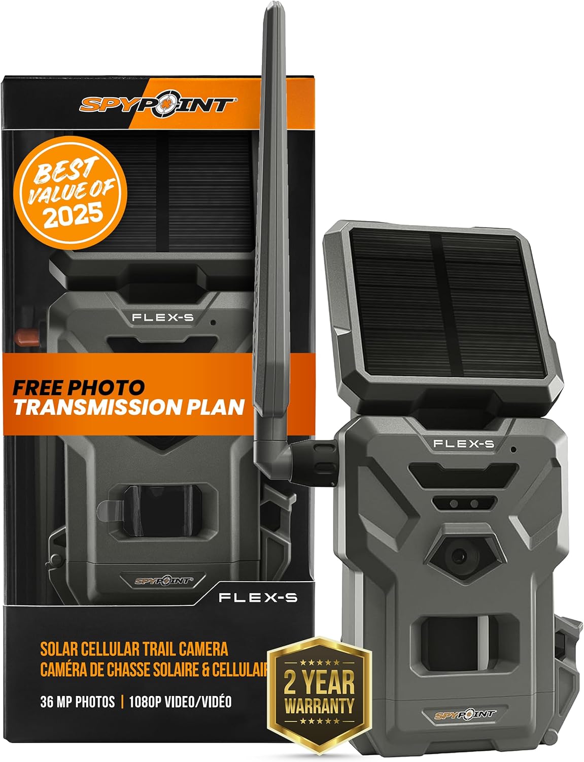 SPYPOINT FLEX-S Cellular Trail Camera - Solar Powered, No WiFi, Night Vision