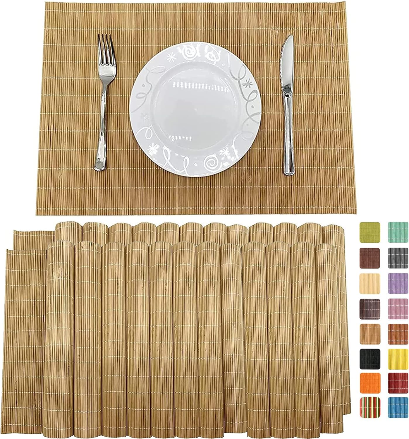Bamboo Placemats Set of 24 for Dining Table Protection and Style