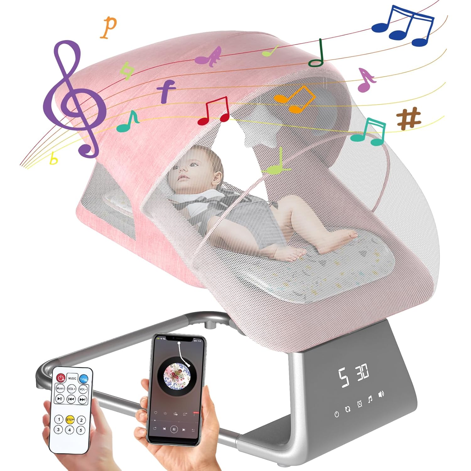 Electric Baby Swing for Infants with Bluetooth and Lullabies