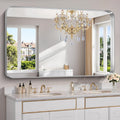 60x36 in Large Bathroom Mirror for Double Sinks - Brushed Silver Frame