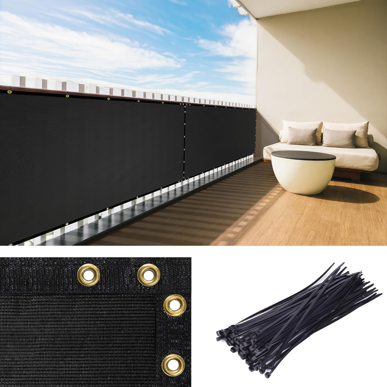 Royal Shade Custom Size Black Balcony Privacy Screen for Fences