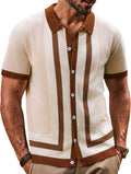 Mens Polo Shirts Vintage Striped Button Down Knit - Comfortable Fit