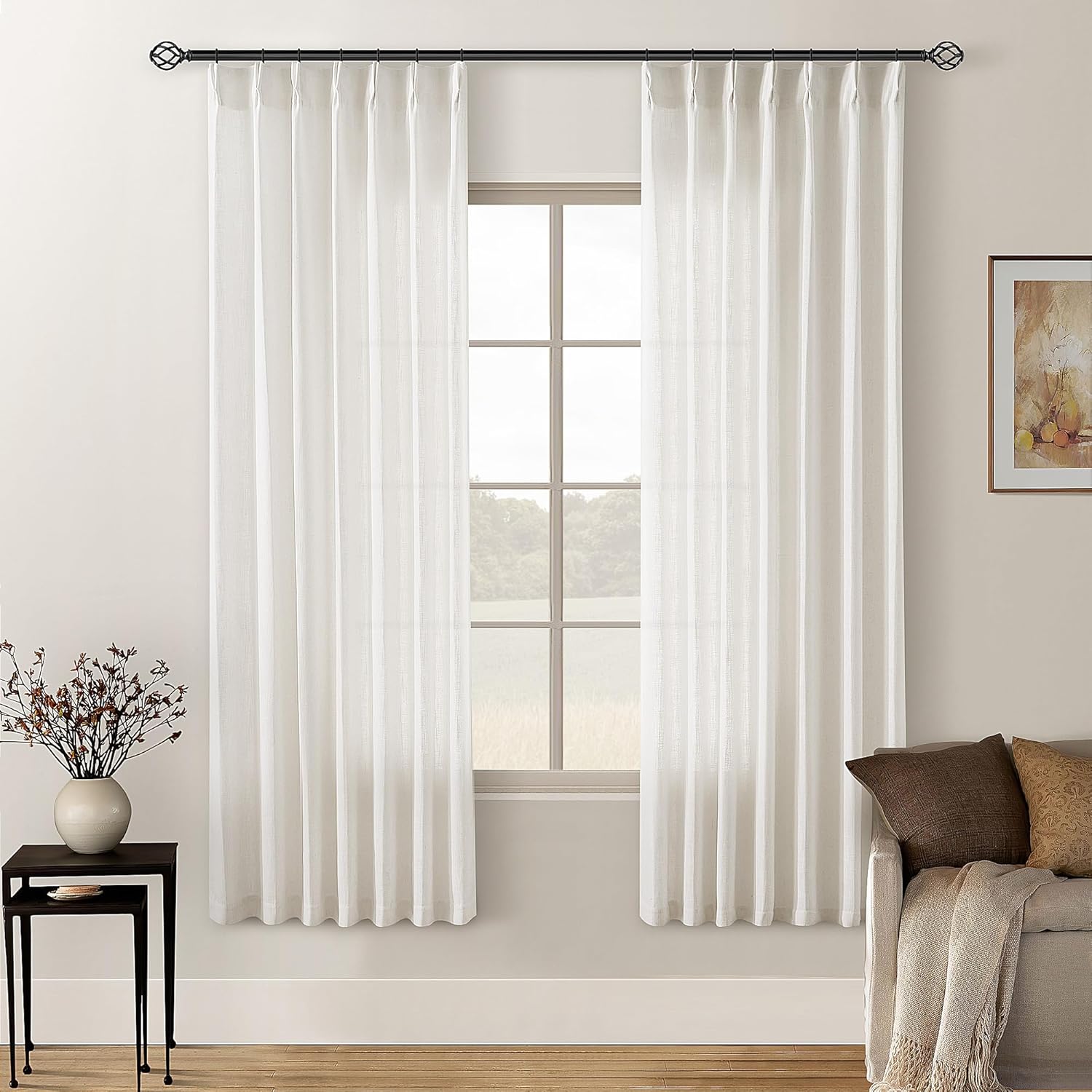 72 Inch Pinch Pleated Linen Curtains for Living Room Bedroom