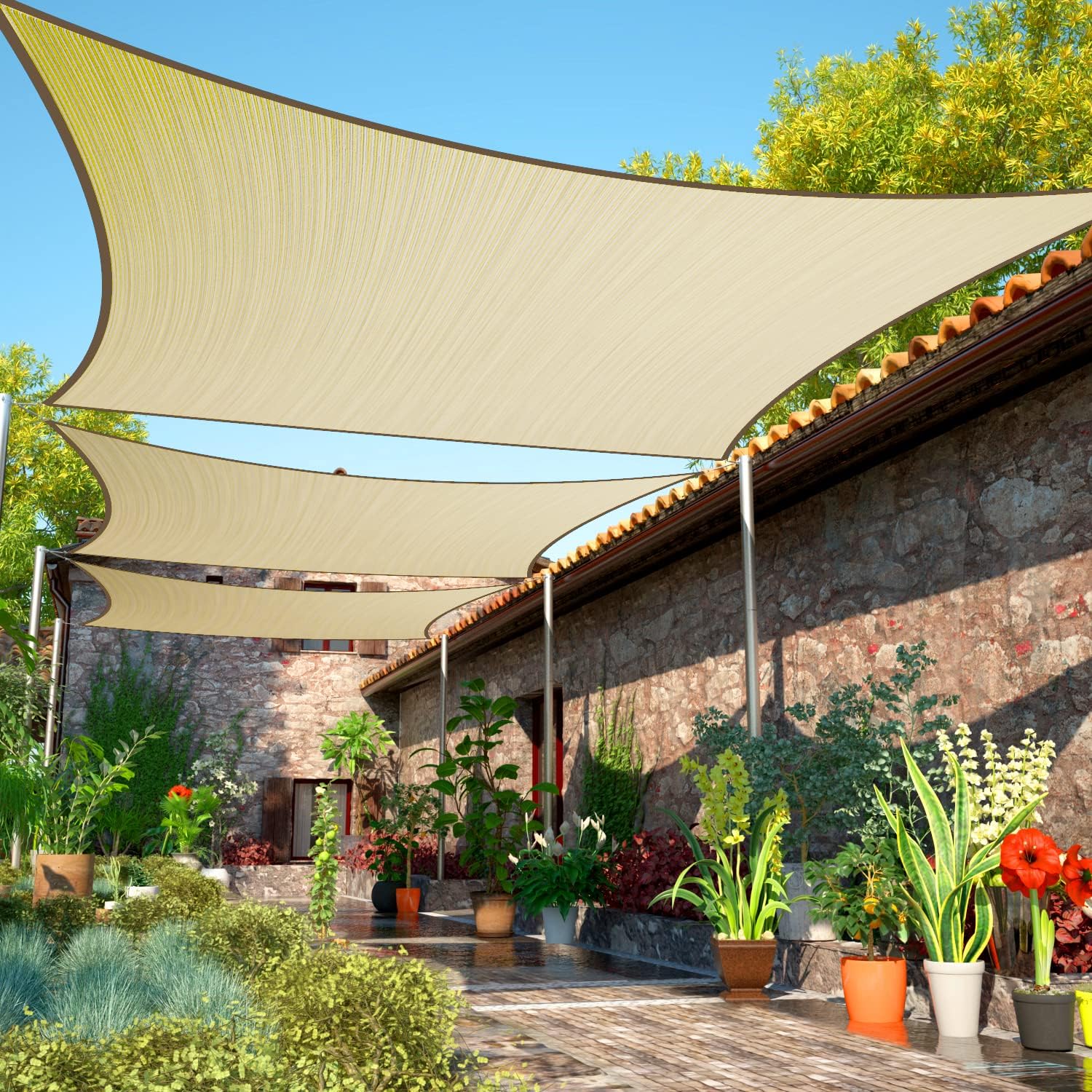10ft x 21ft Beige Sun Shade Sail for Outdoor Protection and Style