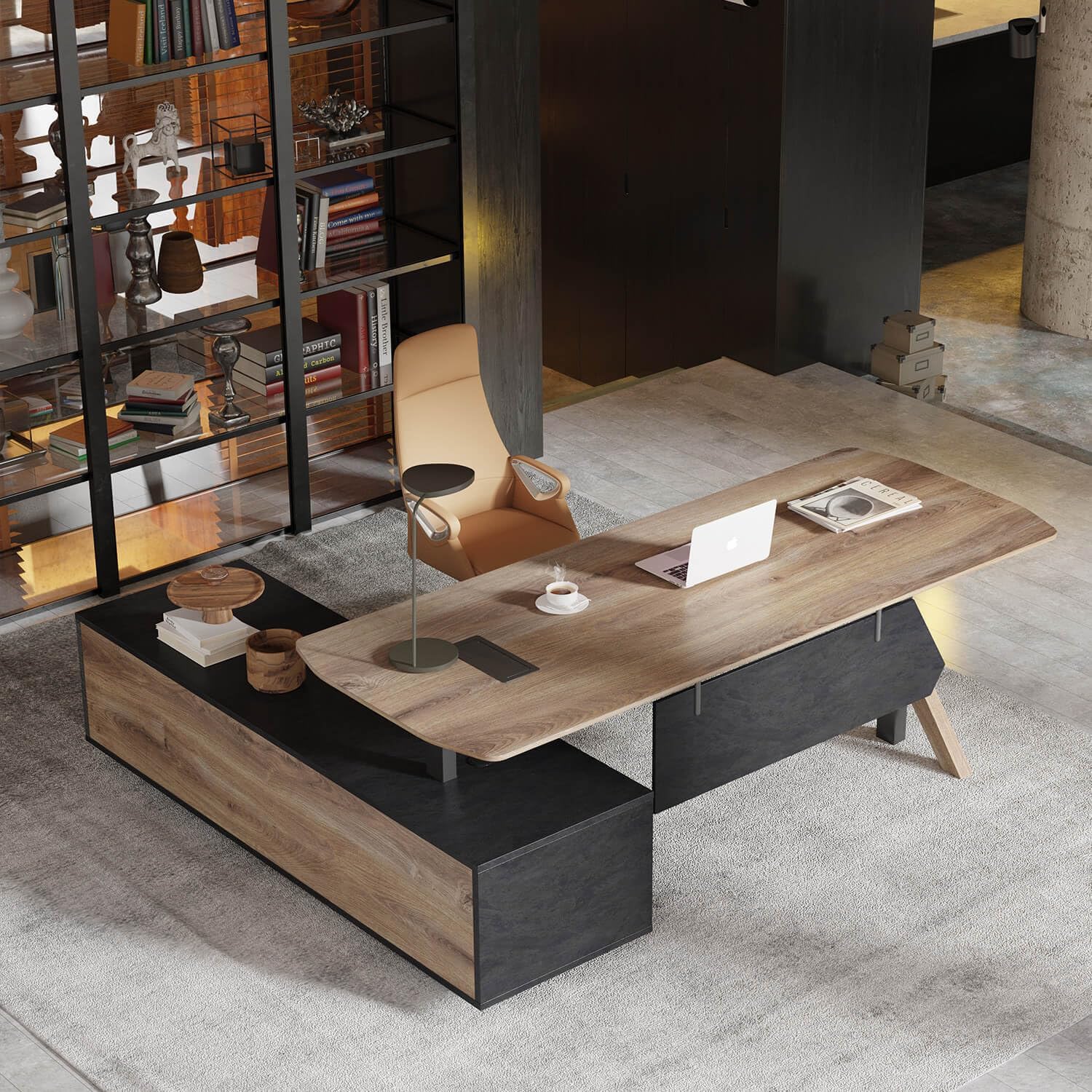 Height-Adjustable L-Shaped Executive Desk for Efficient Home Office