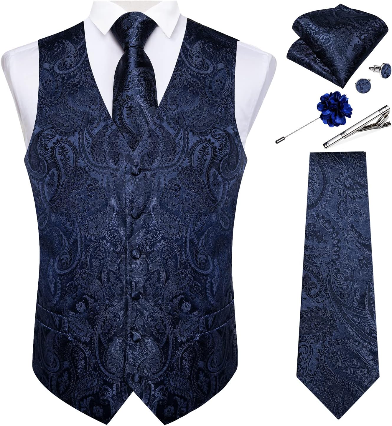 DiBanGu Mens Paisley Vest Tie Set for Tuxedo Wedding Events