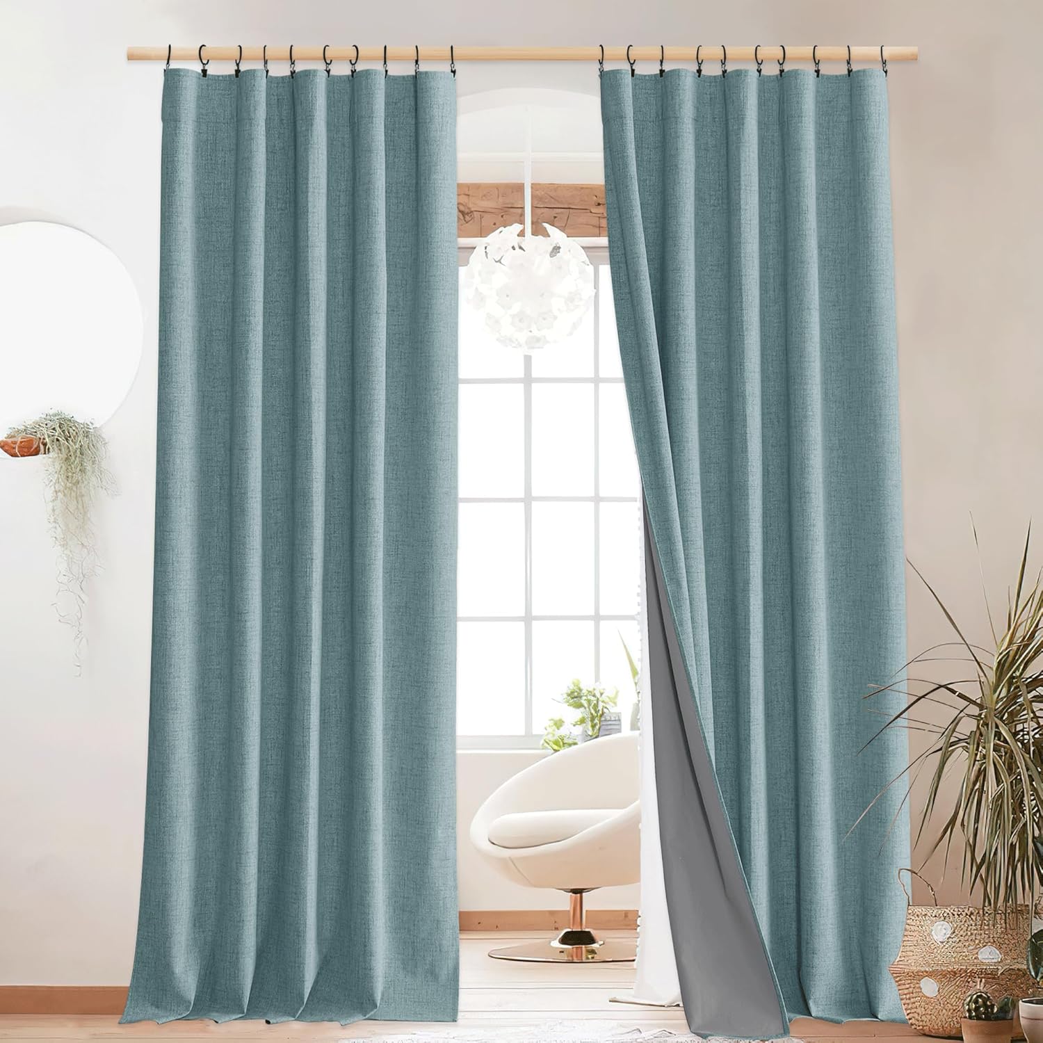 NICETOWN Full Blackout Skylark Blue Linen Curtains for Living Room