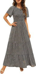 Kranda Women 2025 Summer Fall Smocked Floral Maxi Dress - Flowy Fit