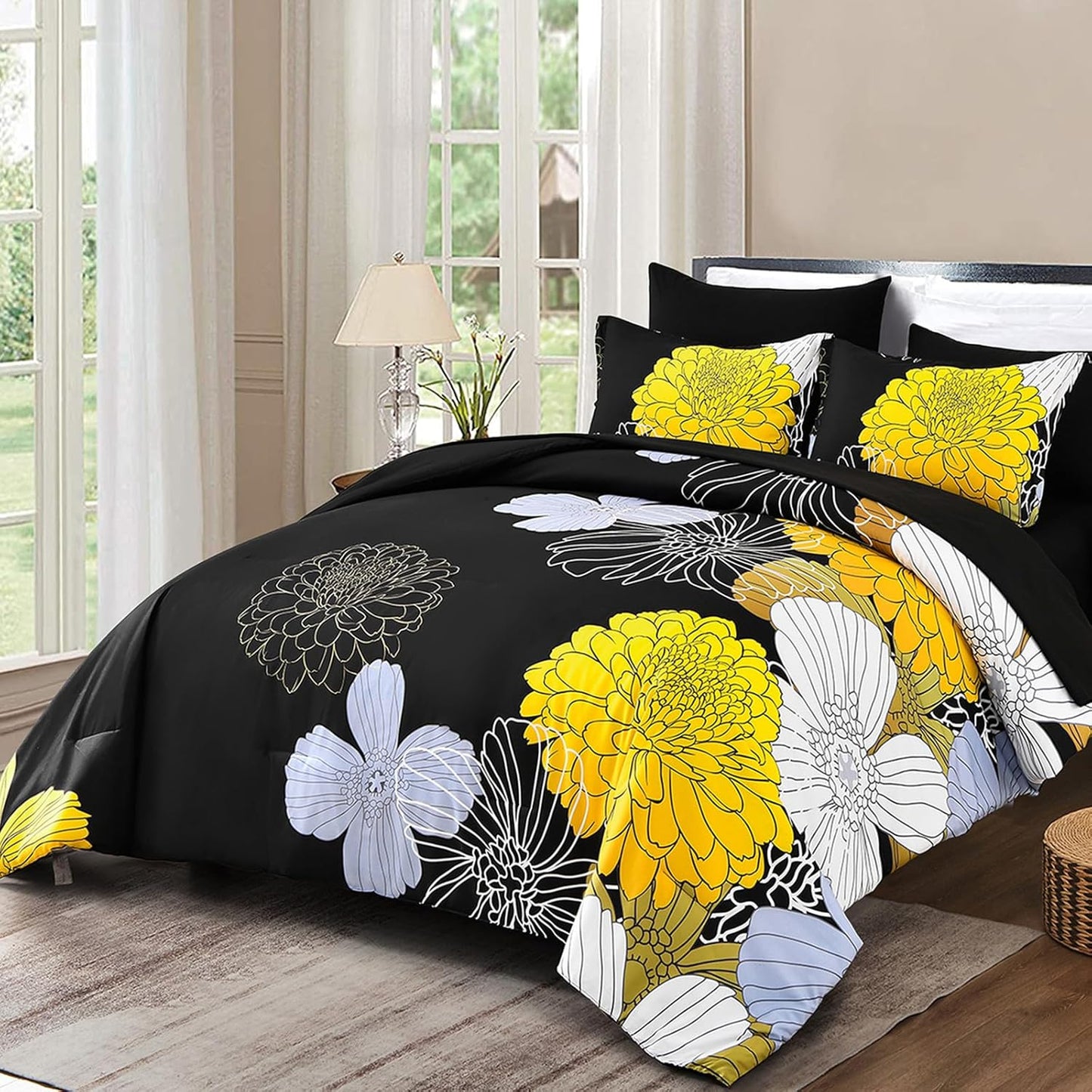 Yiran Floral Comforter Set California King - 7 Piece Bedding Set
