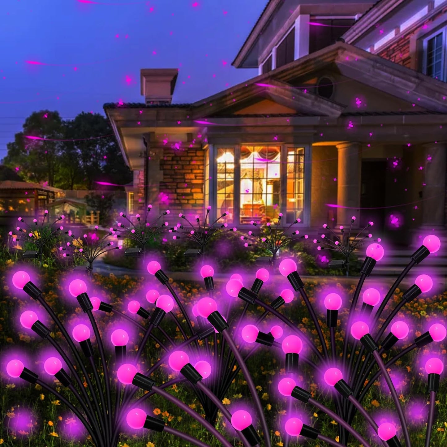 Kohlrabi Solar Garden Lights Outdoor, 6 Pack 60 LED Pink Firefly