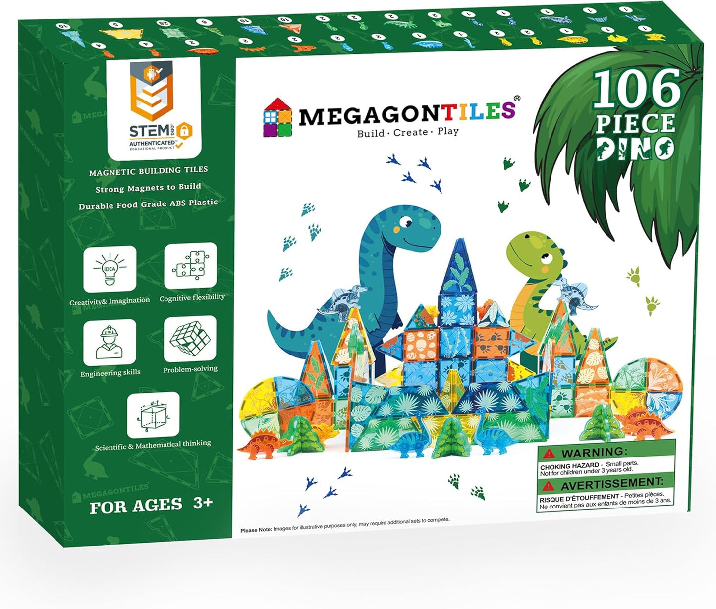 106 PCS Dinosaur Magnetic Tiles Set for Creative Playtime Fun