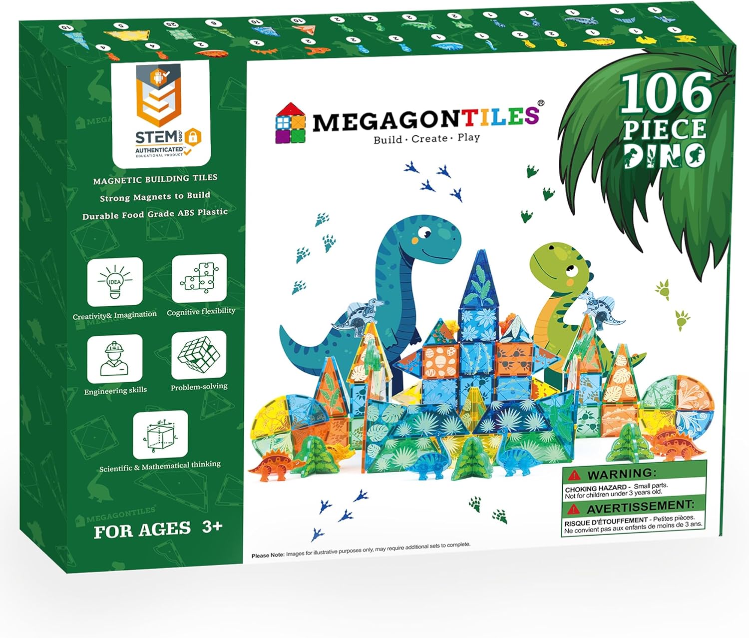 106 PCS Dinosaur Magnetic Tiles Set for Creative Playtime Fun