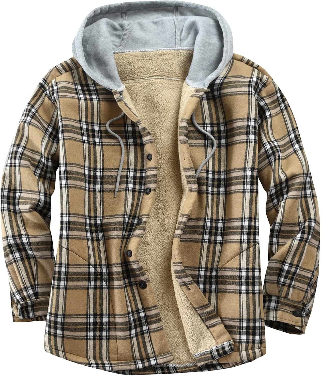 Men's Cotton Plaid Shirts Jacket with Fleece Lining for Comfort