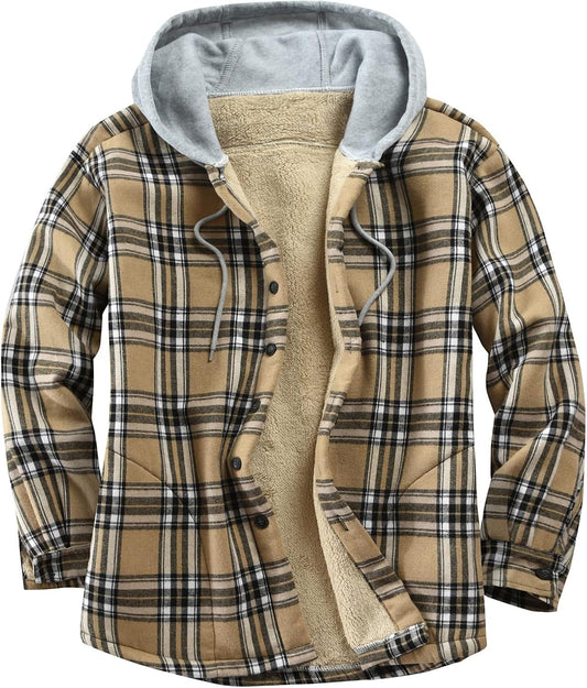 Men's Cotton Plaid Shirts Jacket with Fleece Lined Comfort