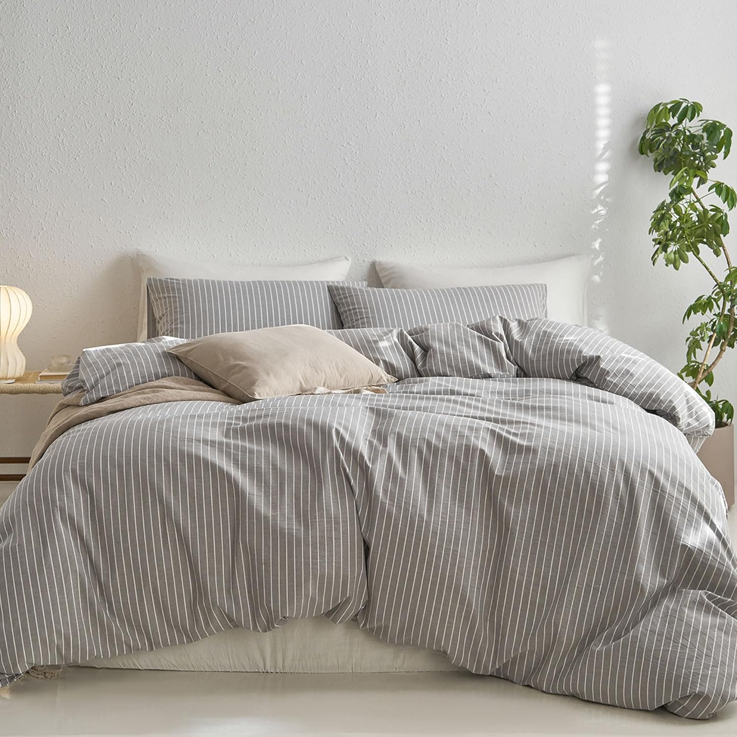 MooMee Striped Duvet Cover Set for Queen Size Bedding Comfort
