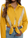 MYMORE Sparkly Fringe Cropped Button Down Shirt - Western Cowgirl they