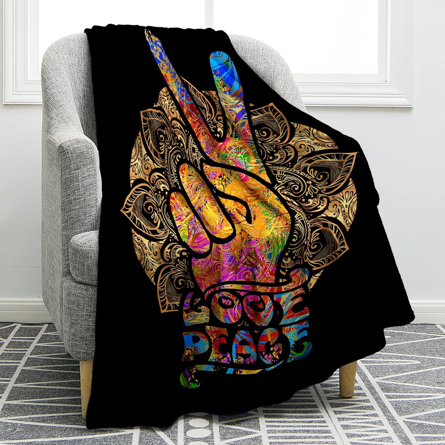 Jekeno Peace Sign Blanket for Women Kids Soft Lightweight Throw