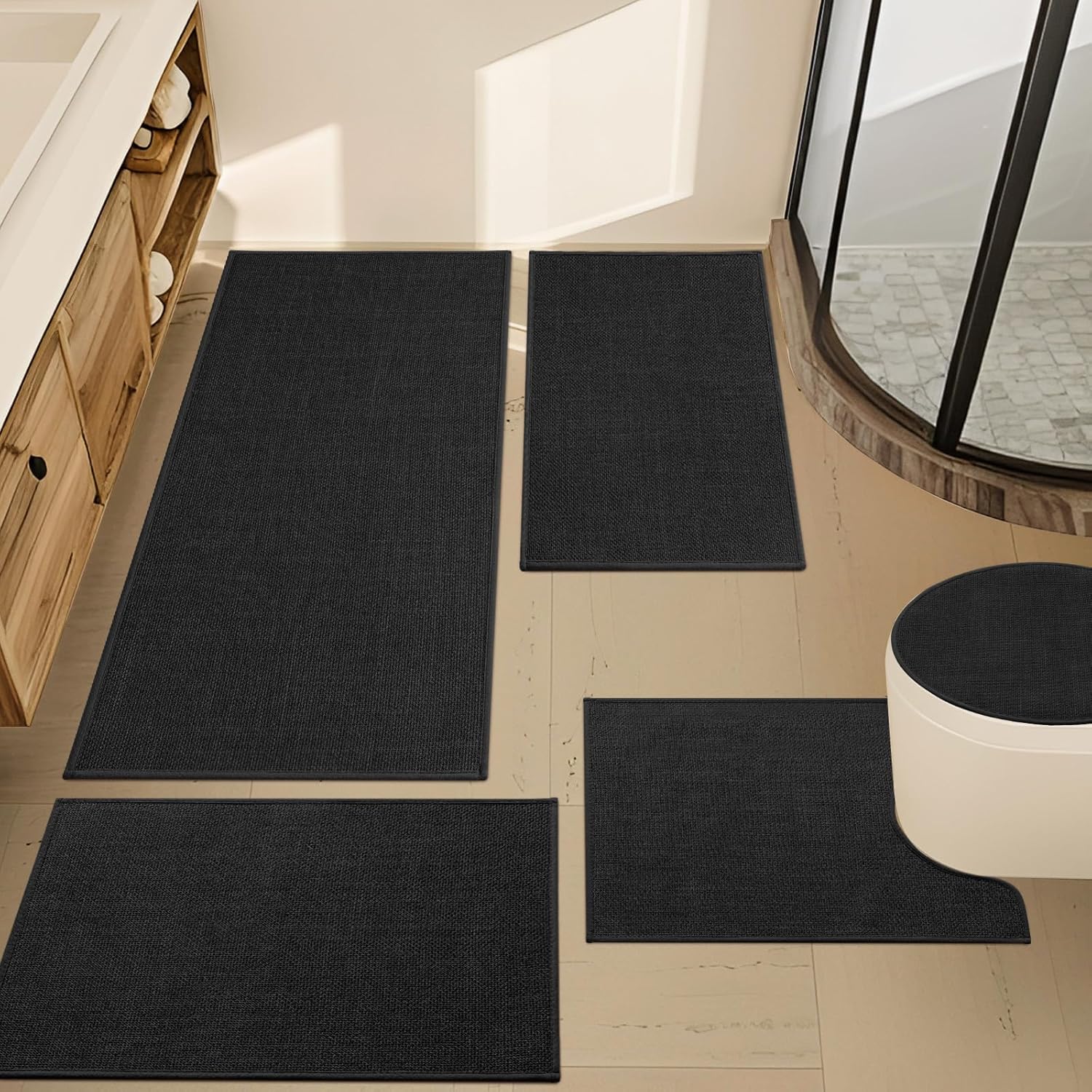 YIHOUSE Black Bathroom Rug Sets 5 Piece for Stylish Comfort
