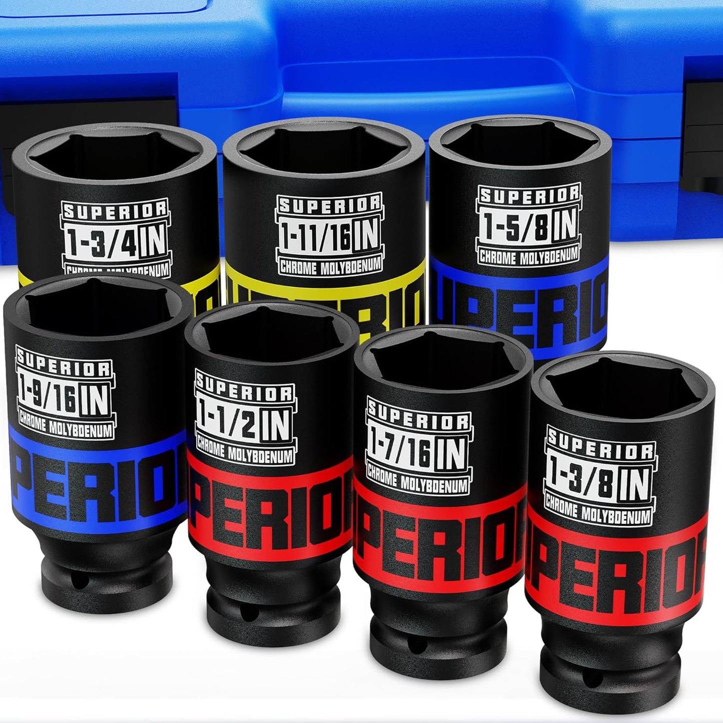 7 Piece 1/2 Drive Deep Axle Nut Impact Socket Set for Repairs