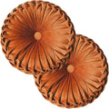 Round Velvet Throw Pillows 2 Pack 15in - Pleated Pumpkin Orange