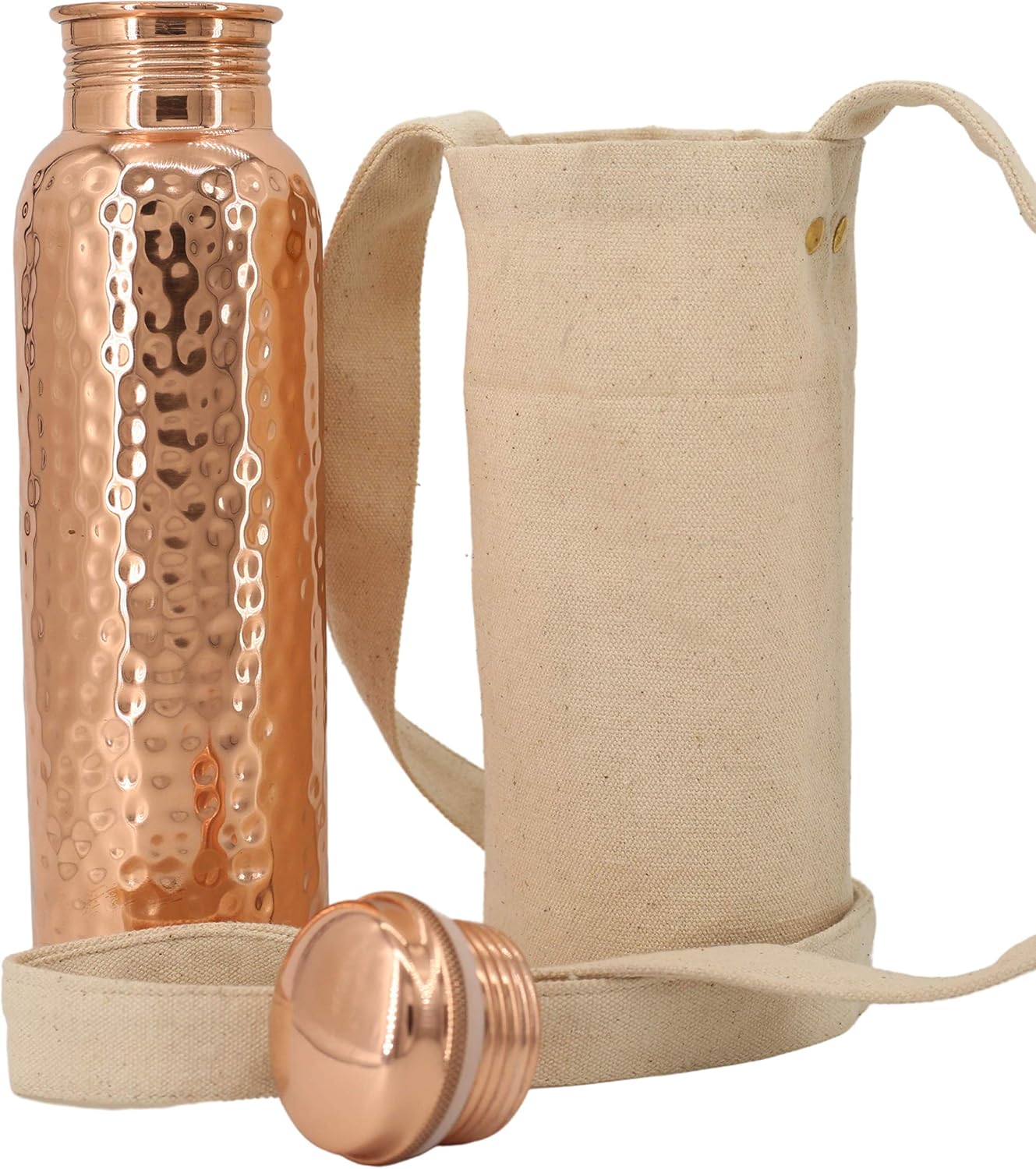 Pure Copper Water Bottle with Canvas Bag for Hydration