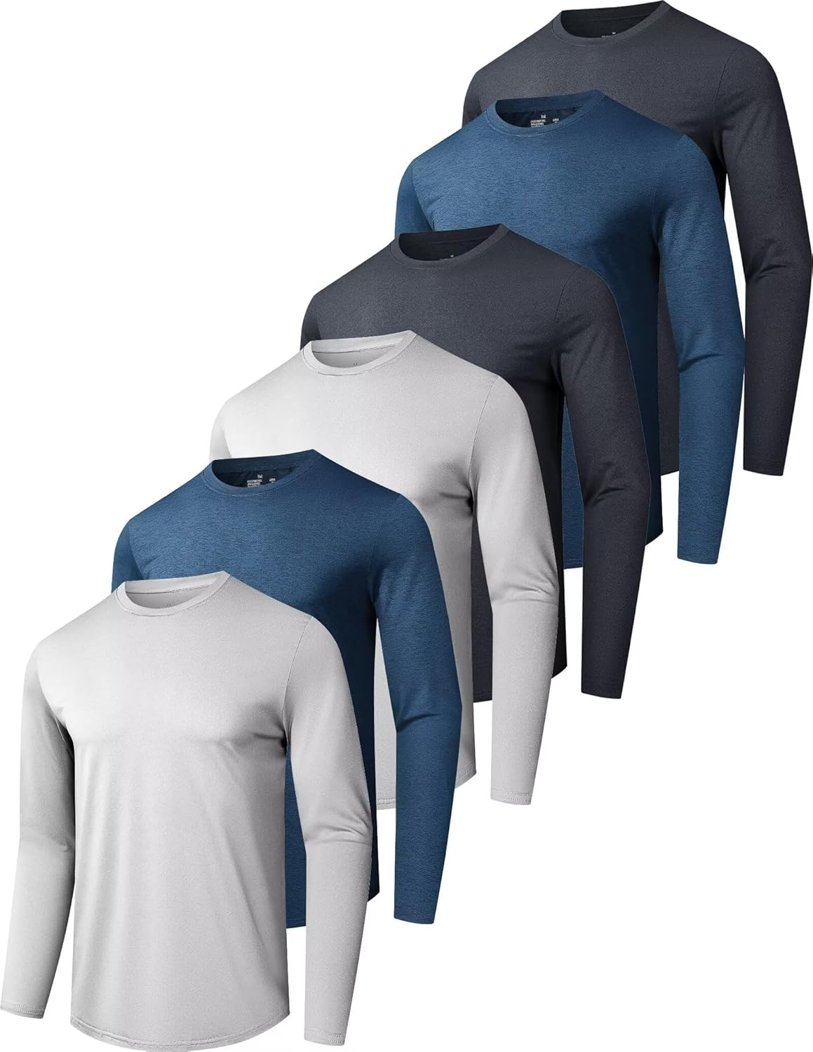 6 Pack Men's Quick Dry Long Sleeve Shirts with UPF 50+ Protection