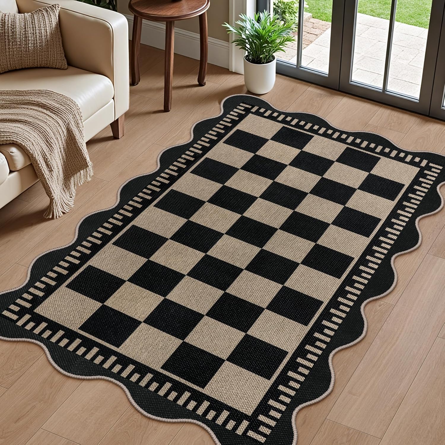 Checkered Easy Jute 3x5 Outdoor Patio Rug for Versatile Use