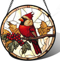 Stained Glass Window Hanging with Birds on a Branch Design