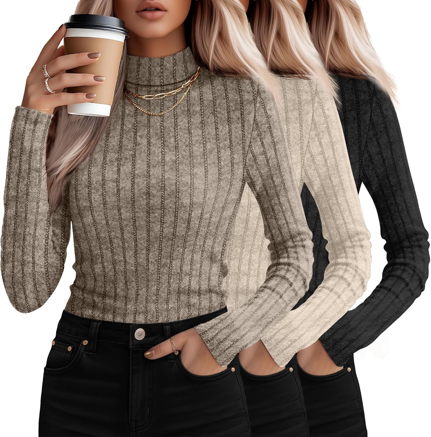 3 Pack Women's Mock Turtleneck Sweaters for Stylish Comfort