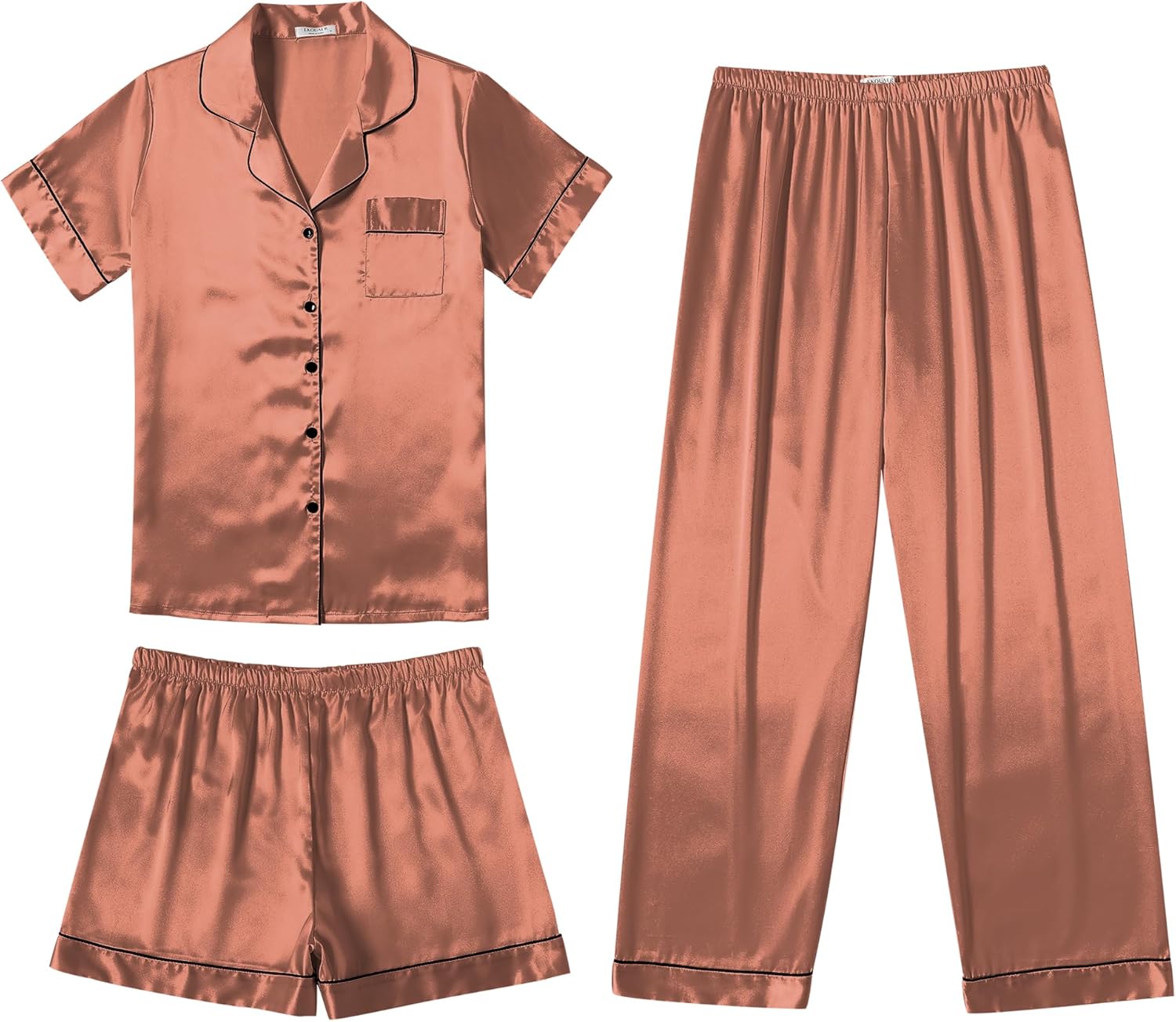 Ekouaer Silk Pajamas for Women Set Soft Satin Pjs 3 Piece
