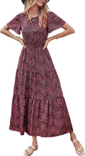 Women's Sage Boho Maxi Dress - Smocked High Waist Flowy