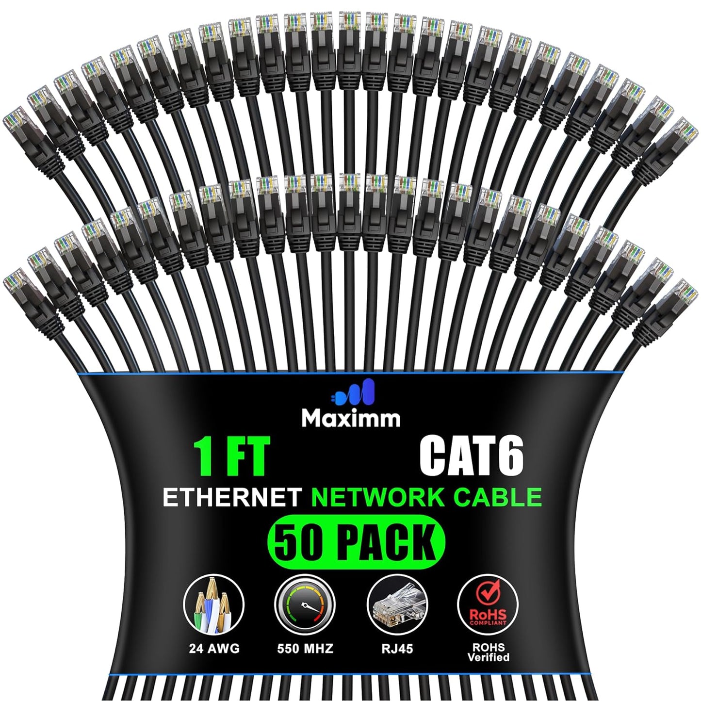 Maximm Cat 6 Ethernet Cable 1 Ft - High Speed Network Cable