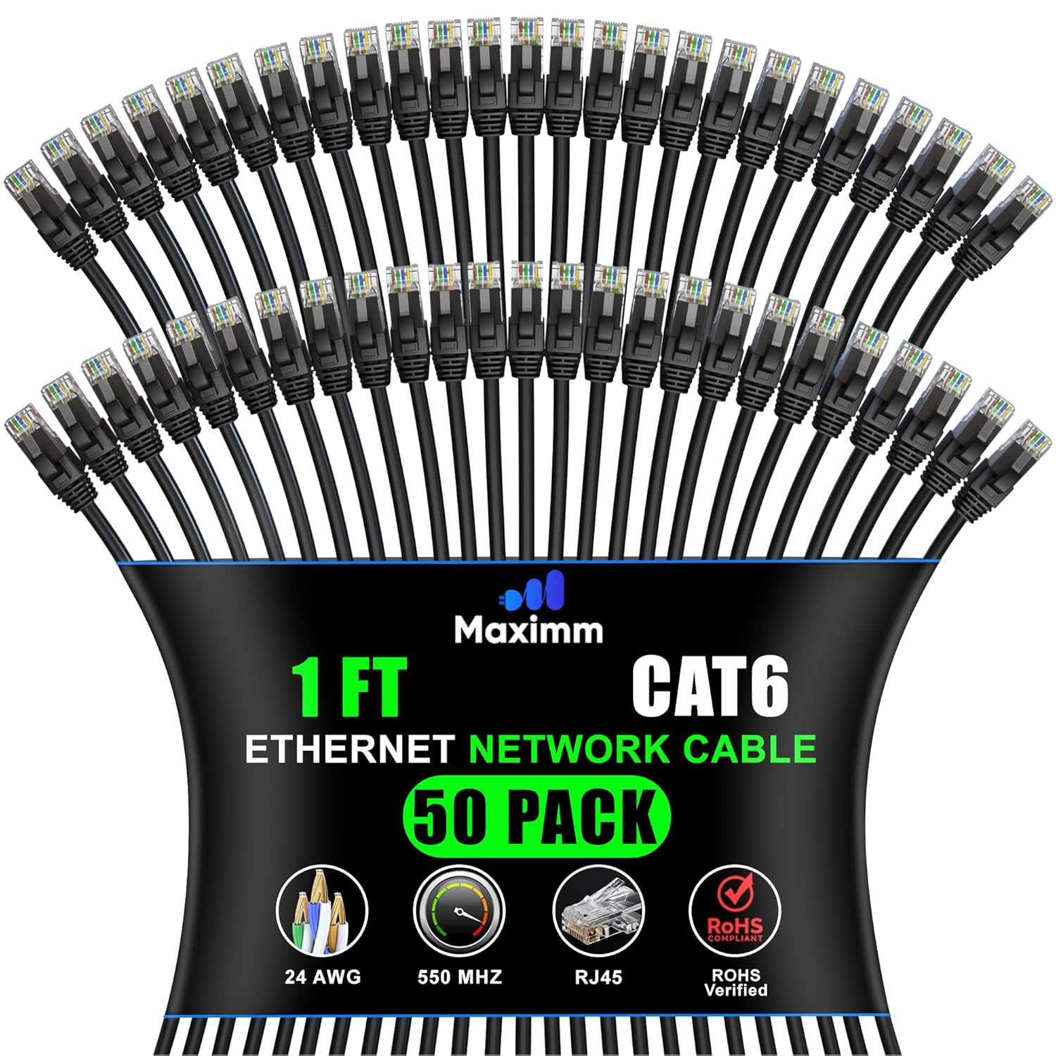 Maximm Cat 6 Ethernet Cable 1 Ft - High Speed Network Cable