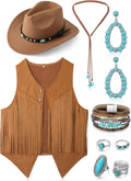 Western Cowgirl Outfit 9 Pack - Fringe Vest, Hat & Turquoise Kit