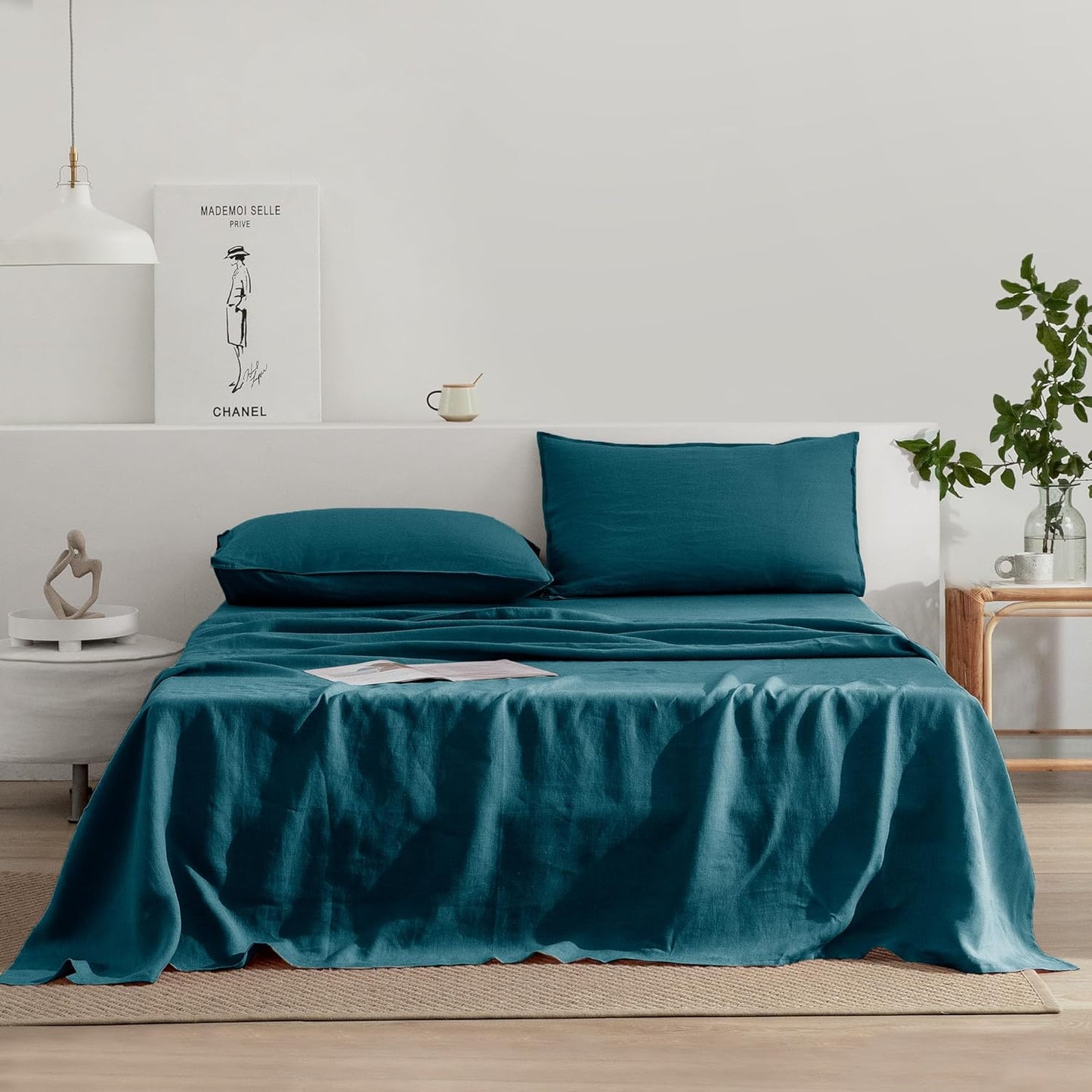EVERLY Linen Sheets Set King Size for Hot Sleepers in Graphite Blue
