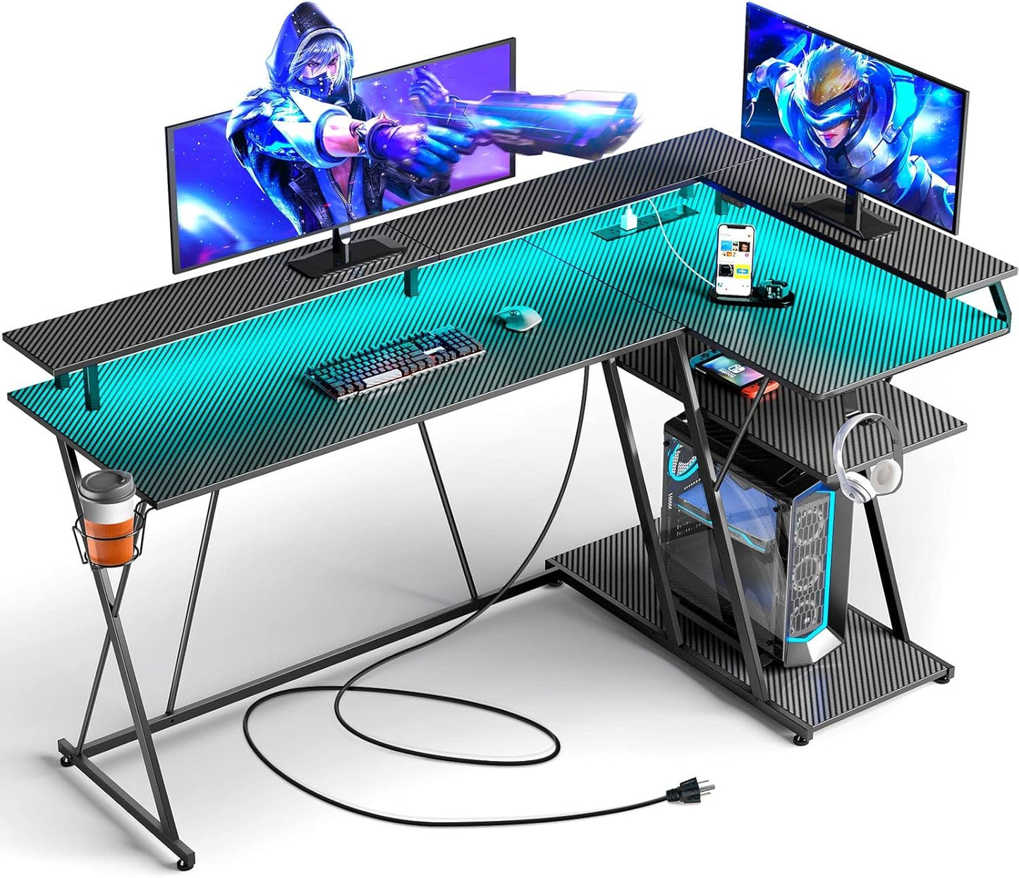 Gaming Desk with LED Lights & Storage