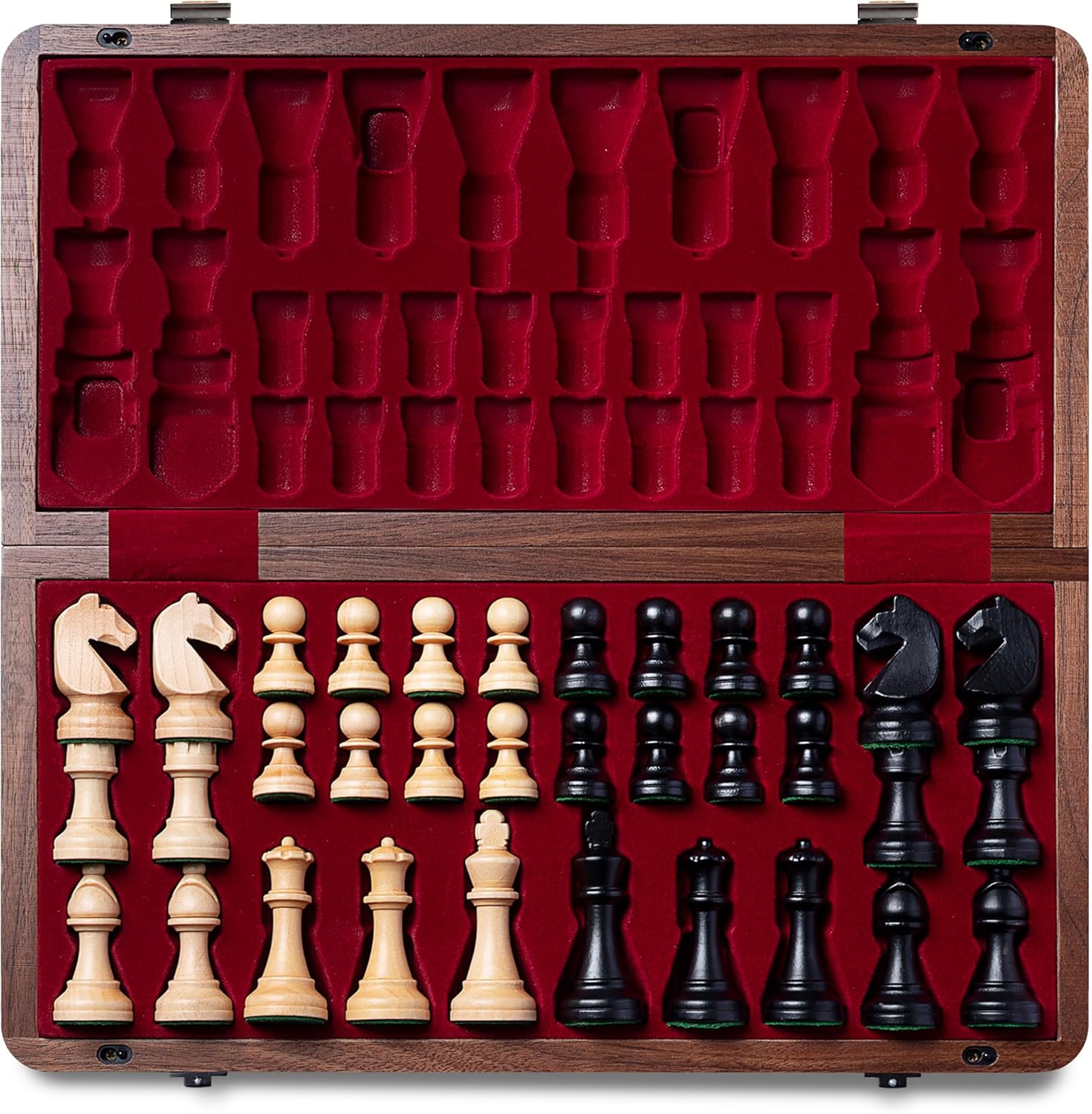 Premium Natural Walnut Folding Chess Board Game Set for All Ages
