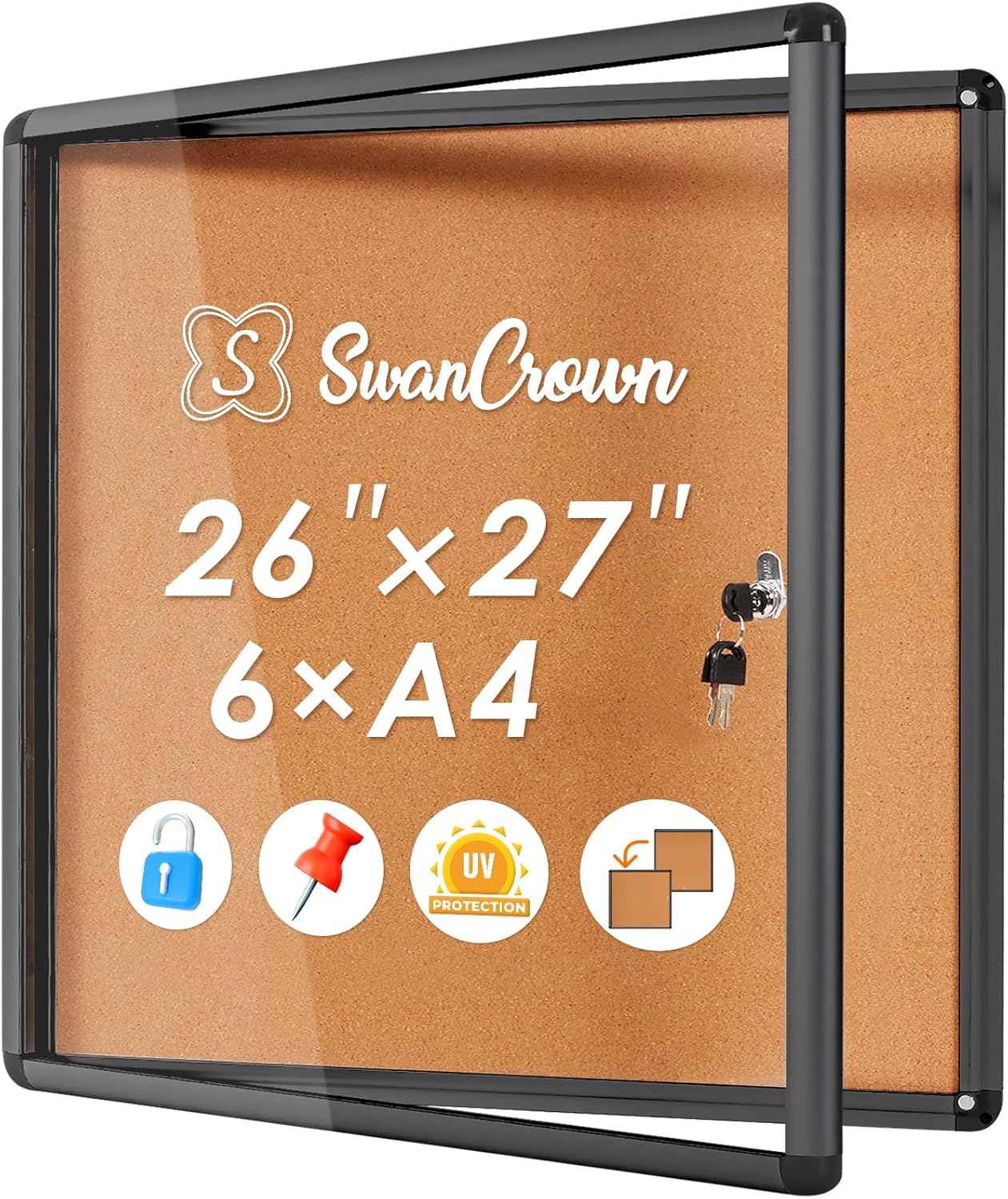 SWANCROWN Lockable Noticeboard for Secure Indoor Display