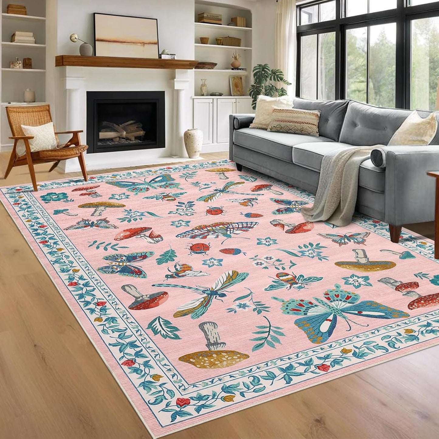 Mushroom Insect Area Rugs for Living Room and Bedroom Decor