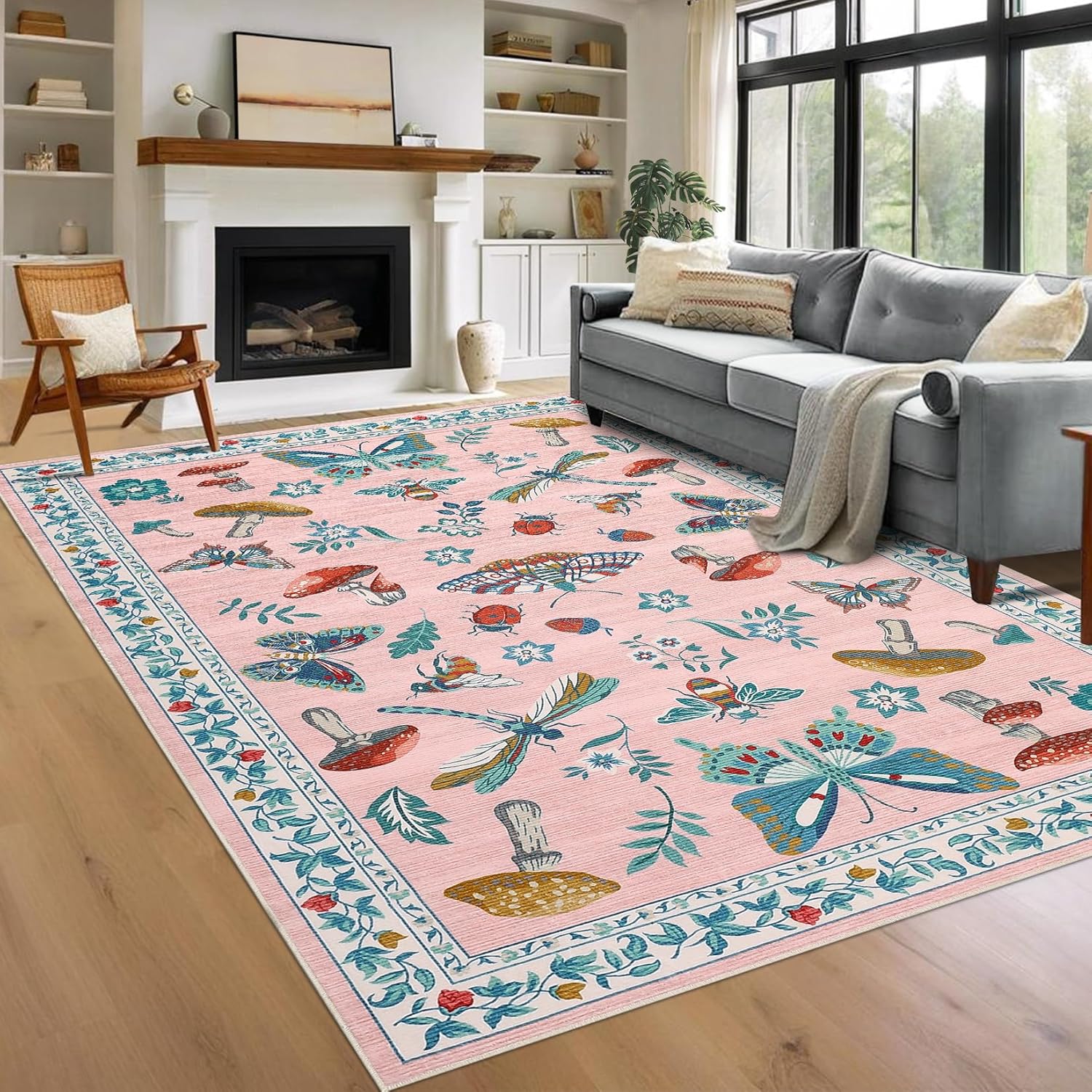 Mushroom Insect Area Rugs for Living Room and Bedroom Decor