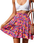 Women's Boho Floral Print Mini Skirt High Waist - Flowy Tiered Style
