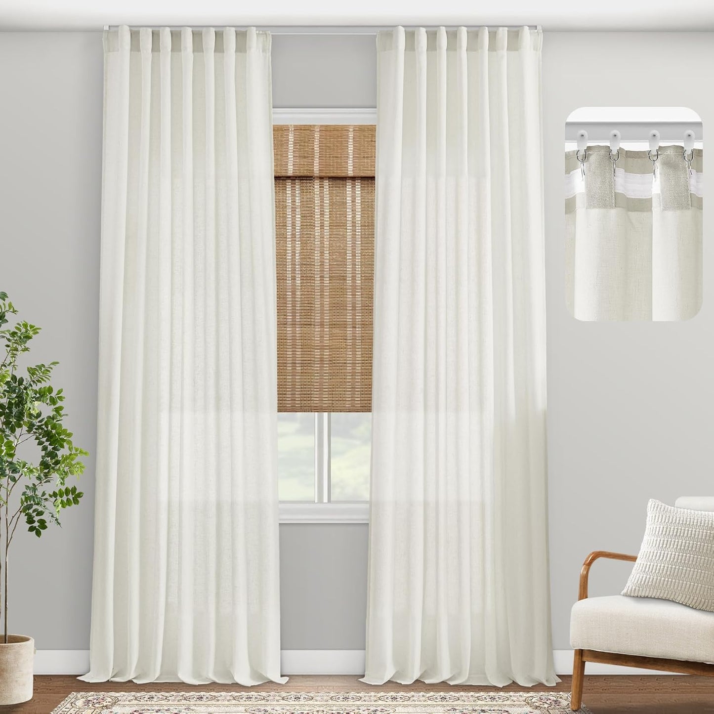 PANELSBURG 108 Pleated Ivory Linen Curtains