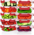 22 OZ Glass Meal Prep Containers 10 Pack - Red Airtight Set