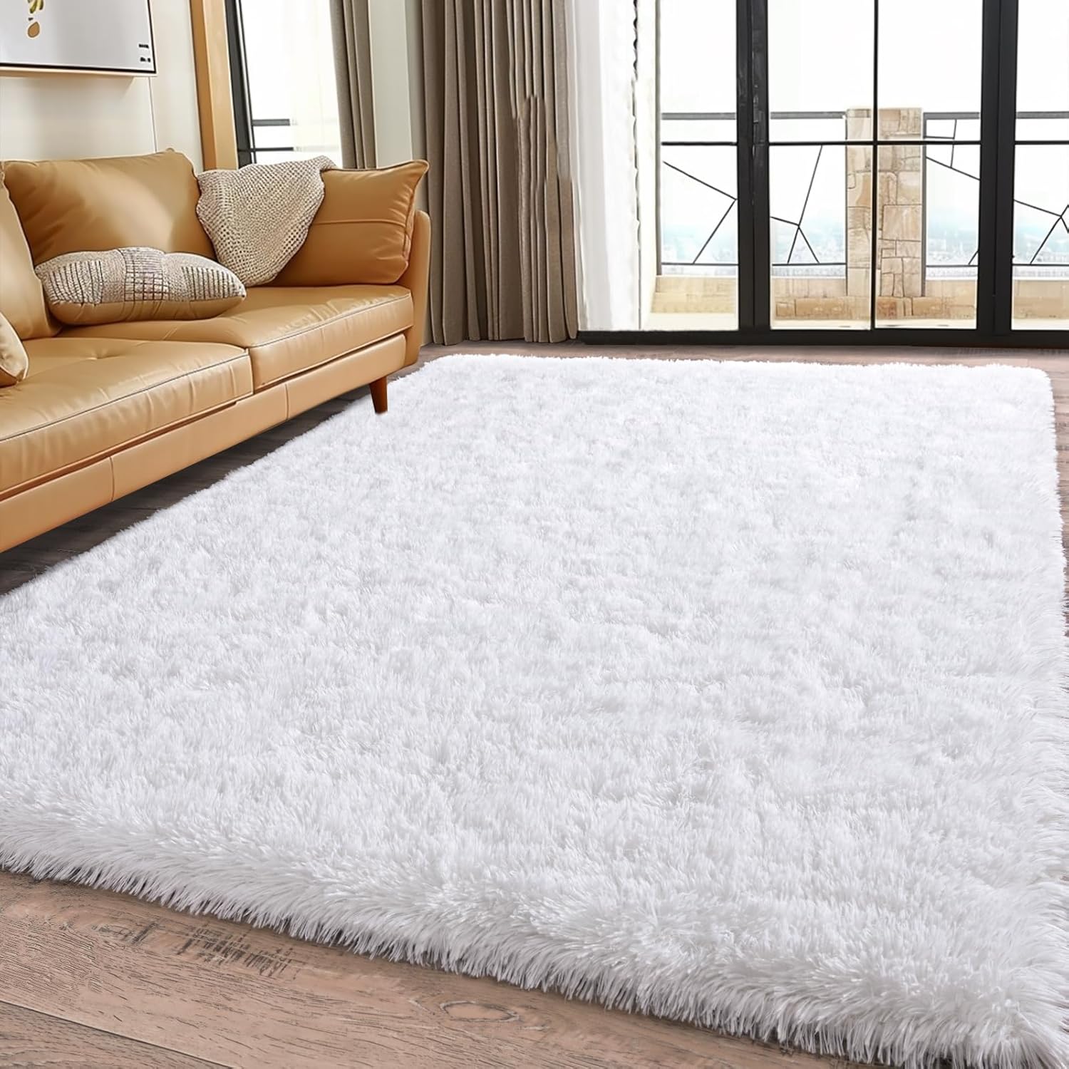 5x7 White Rugs for Bedroom - Soft Fluffy Shaggy Carpet