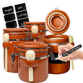 Ceramic Kitchen Canisters Set of 4 with Wooden Spoons - Airtight Rust