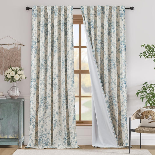 Floral Blackout Linen Blend Curtains for Elegant Home Decor