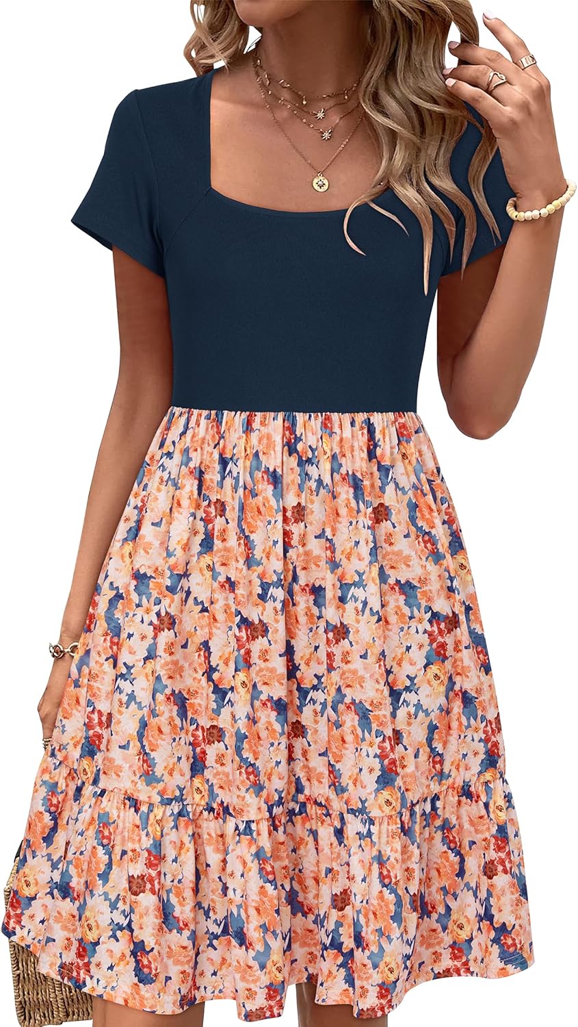 Stylish Summer Dress for Women with Square Neck and Pockets